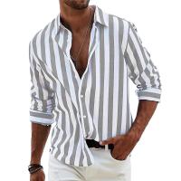 Primavera y otoño nuevos hombres de color tejido de rayas camisa suelta casual camisa de manga larga camisa de los hombres camisa de micro-elástica - details 0