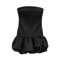 Elegante Vestido Mini de Satén con Diamantes de Imitación Vestido de Fiesta sin Mangas para Mujeres - details 0