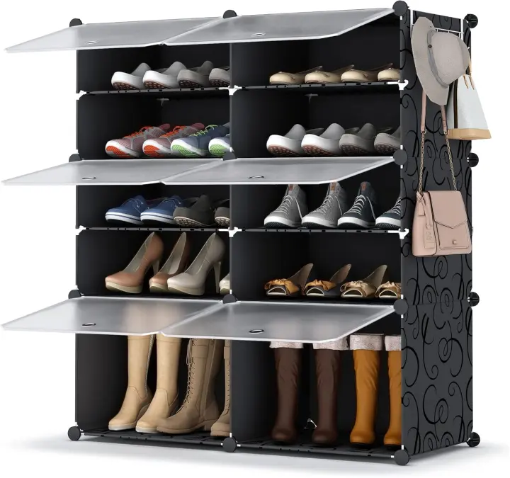 Zapatero, 7 Niveles Mueble Zapatero para 28 Pares Armario Zapatero, Zapatero Blanco para Dormitorio Sala de Estar, Negro - 1