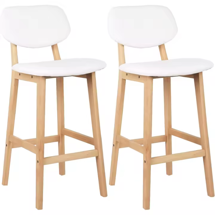 Acolchado Asiento y Respaldo de Cuero Artificial Silla de Diseño Madera Blanco - 1