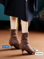 Nuevas botas delgadas versátiles, botines cortos de mujer, botines de tacón bajo de lana, comodidad para mujeres. - details 1