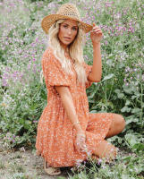 Vestido de gasa con estampado Floral para mujer, Vestido largo de verano con manga de mariposa, cintura alta - details 6
