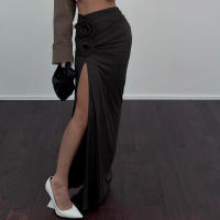 BUNO-Faldas maxi divididas con pliegues criptográficas elegantes para mujer, apliques florales, trajes de moda, ropa de playa para vacaciones, parte inferior de falda - details 6