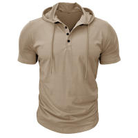 Hombres Deportes Fitness Casual al aire libre de manga corta camiseta con capucha Top Henley Shirt. - details 1