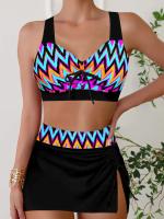 Bañador de alta calidad para mujer, traje de baño con estampado de ondas, falda corta, tankini, conjunto de dos piezas, S-6XL - details 1