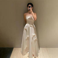 Vestido de novia ligero francés con satén de sensación simple y lujosa, compromiso sin tirantes, emisión de certificado, ceremonia de banquete, - details 6