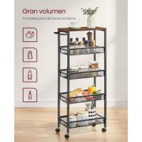 Carro de 4 Niveles, Carro Estrecho de Cocina con Ruedas, con Asa, para Espacio Reducido, 22 x 45,4 x 77 cm, para Cocina, Baño, Salón, Estudio, Marrón Rústico y Negro - details 18