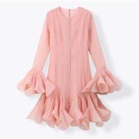 Vestido Mini de Cintura Alta con Mangas Afloradas Estilo Elegante de Una sola Brecha para Mujeres - details 0