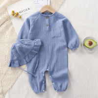 Monos de Algodón Pure para niña de 0 A 1 años, ropa de Bebe recién nacido de una Pieza con sombrero, Color sólido - details 5