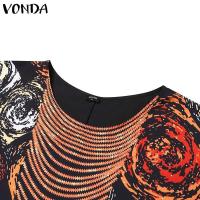Vestido largo bohemio de talla grande VONDA con estampado floral para mujer, Vestido informal de manga abombada para vacaciones, Vestido elegante sin borlas 2025 - details 6