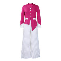 Conjunto de dos piezas de pantalón de pierna ancha plisado y top de manga acampanada de nueva moda de primavera para mujer D553 - details 31