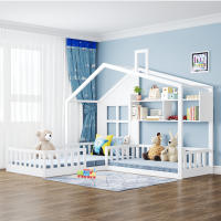 Cama de Madera Sólida con Ventana y Chimenea en Forma de Casa Caja de Cama de Almacenamiento con Persianas Blanco Muebles y Organización - details 1