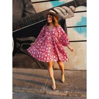 Vestido corto de vacaciones de playa de rayón informal suelto con lazo floral para mujer de moda de verano - details 45