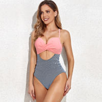 Traje de Baño de Una Pieza de Leopardo Sexy Bra Cruzado Hueco, Color Sólido - details 31
