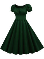 Summer women puff sleeve casual vintage party solid elegant midi dress - details 14