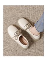 Nuevo otoño cabeza redonda de cuero suave con cordones zapatos individuales de suela plana blanco versátil británico pequeño zapatos de cuero - details 7