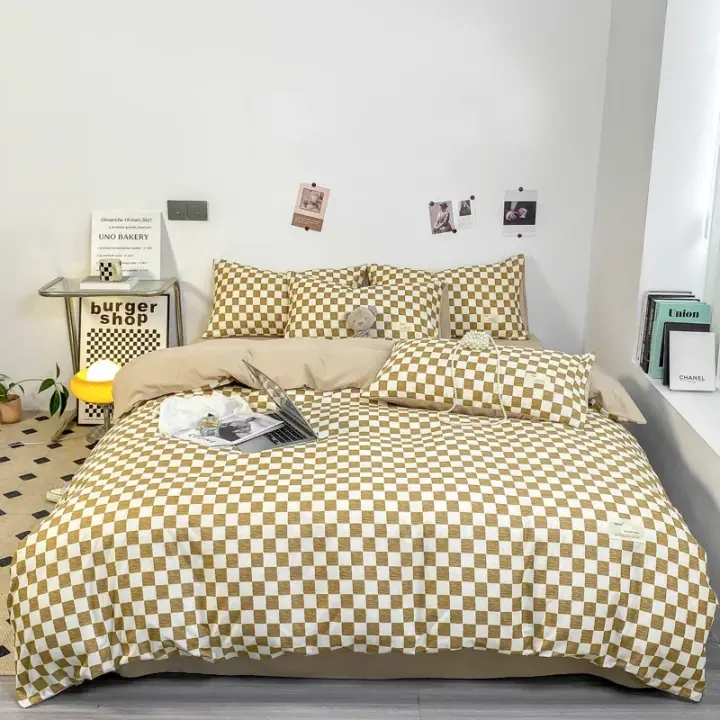 Juego de funda nórdica a cuadros en blanco y negro, juego de cama completo con rejilla geométrica - 1