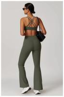 Traje de Yoga para gimnasio para mujer, conjunto deportivo ajustado transpirable, pantalones acampanados de entrenamiento, Camiseta deportiva de realce, conjunto de Yoga de manga larga, 2 uds. - details 3