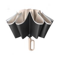 Paraguas grande resistente al viento con raya reflectante, paraguas UV plegable automático inverso para lluvia, sol, mango de mosquetón de lujo - details 0