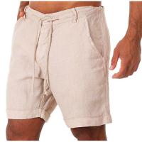 Pantalones cortos de lino para hombre, pantalones cortos de playa de algodón, pantalones cortos sueltos sólidos de moda de verano para hombre - details 5