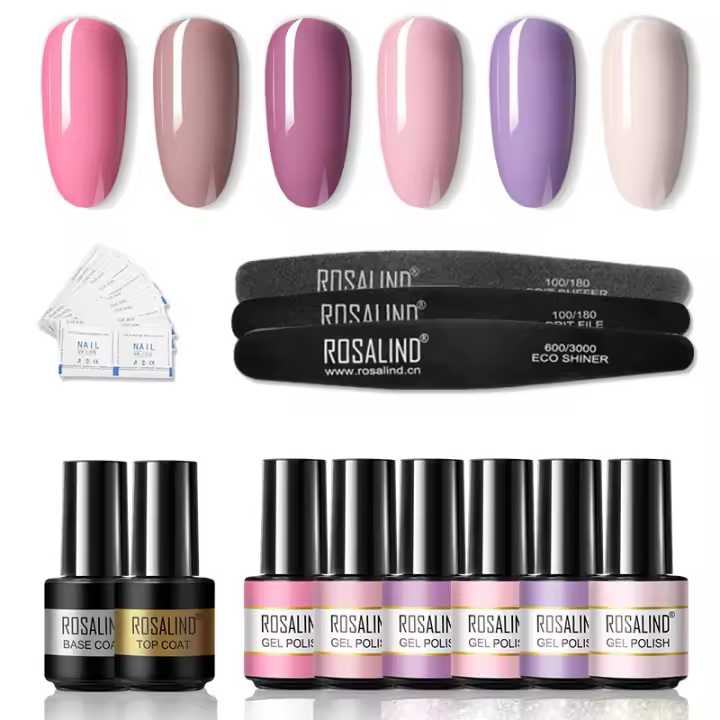 ROSALIND capa superior para Base 7ml empapa puros del Color de uñas de Gel brillante con lijado archivos de uñas Kit de diseño de uñas de arte lámpara de LED/UV - 1