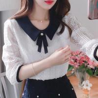 Elegante Blusa de Encaje para Mujer Cuello Peter Pan Color Sólido Manga Media - details 3