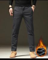 Ropa de marca, pantalones informales cálidos de lana para invierno, pantalones Cargo aterciopelados ajustados de trabajo de sarga marrón y gris con cintura elástica de algodón para hombre - details 6