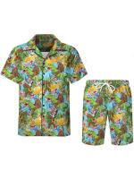 Camisa estampada minimalista, camiseta, pantalones cortos de manga corta, traje de playa para hombre - details 3