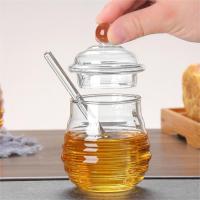 Olla de miel de vidrio para cocina, tarro de miel transparente con forma de panal con cucharón y tapa, botella de miel para boda, fiesta, oficina, cocina y hogar - details 1