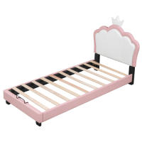 Marco de Cama para Niños 90*200cm con Base de Rebanado y Almohadilla Diseño de Corona Rosa - details 2
