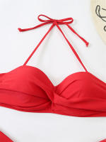 Bikini con Push-Up para mujer, traje de baño liso con tirantes, bañador Sexy con Tanga, ropa de playa para verano, 2024 - details 17