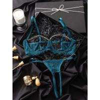 Conjunto de lencería de encaje floral erótico, sujetador abierto transparente y tanga con cadena, lencería sexy y ropa interior - details 5