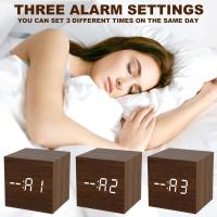 Reloj despertador digital de noche, reloj despertador digital de madera, mini cubo silencioso, relojes despertadores digitales de madera para dormitorio - details 1