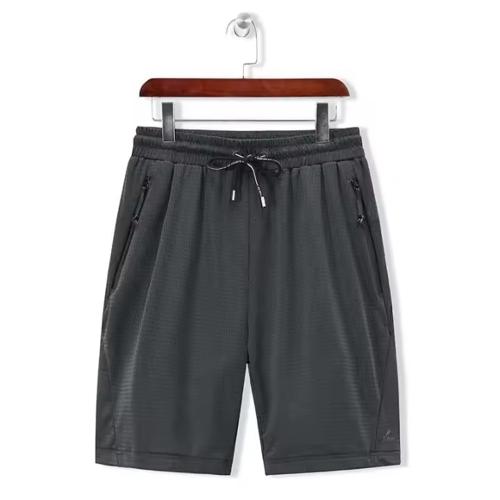 Pantalones cortos de nylon Lycra para hombre en verano Talla grande, malla elástica, negro y gris - 1