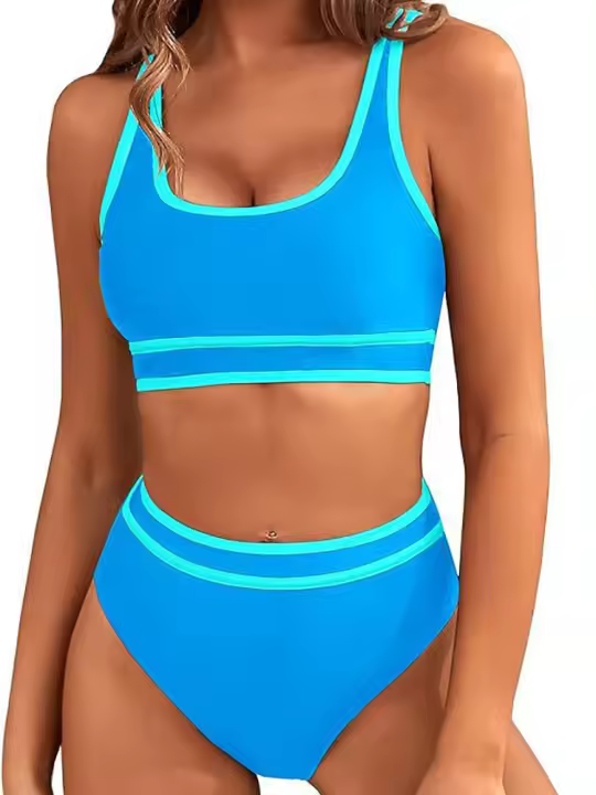 Conjunto de bikini de cintura alta para mujer, traje de baño deportivo sexy de 2 piezas, ropa de playa negra, 2025 - 1