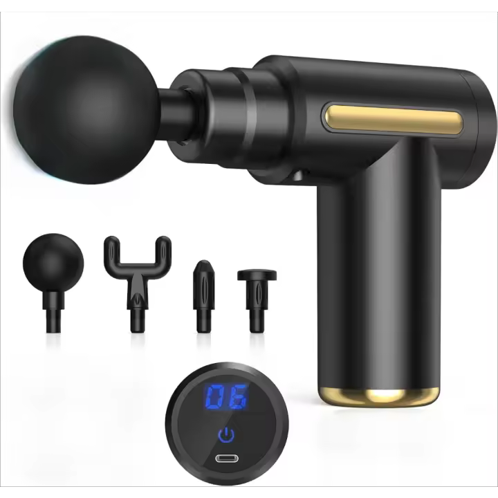 Pistola de Masaje muscular,Pistola de Masaje,Masajeador de 6 velocidades, Masajeador Muscular Profundo de 10mm con 4 Cabezales de Masaje y Pantalla Táctil LED Para Relajación Muscular (negro) - 1