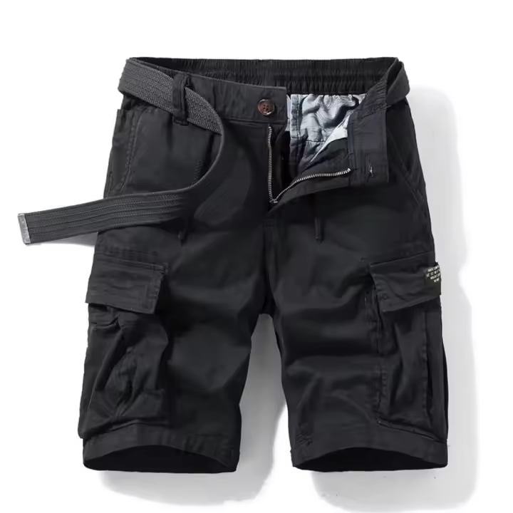 Pantalones cortos tipo cargo para hombre, pantalones cortos informales de trabajo de algodón con múltiples bolsillos para exteriores, sin cinturón - 1