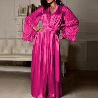 Albornoces largos de retazos para mujer, camisón de seda suave, albornoz de mujer, ropa de dormir sexy para mujer - details 2
