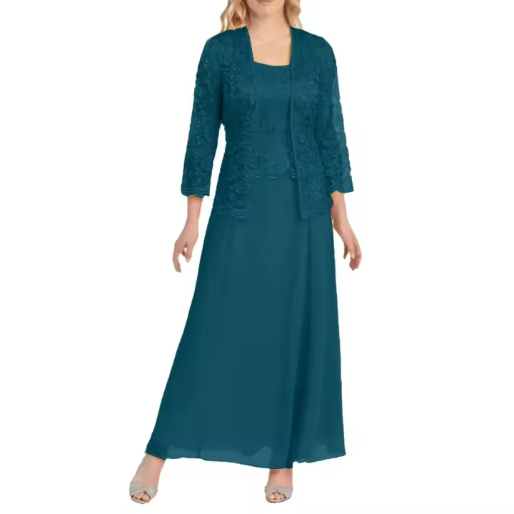Vestidos largos elegantes para mujer, cárdigan de encaje liso de dos piezas, vestido ceremonial de talla grande para fiesta de gasa, Vestidos para mujer - 1