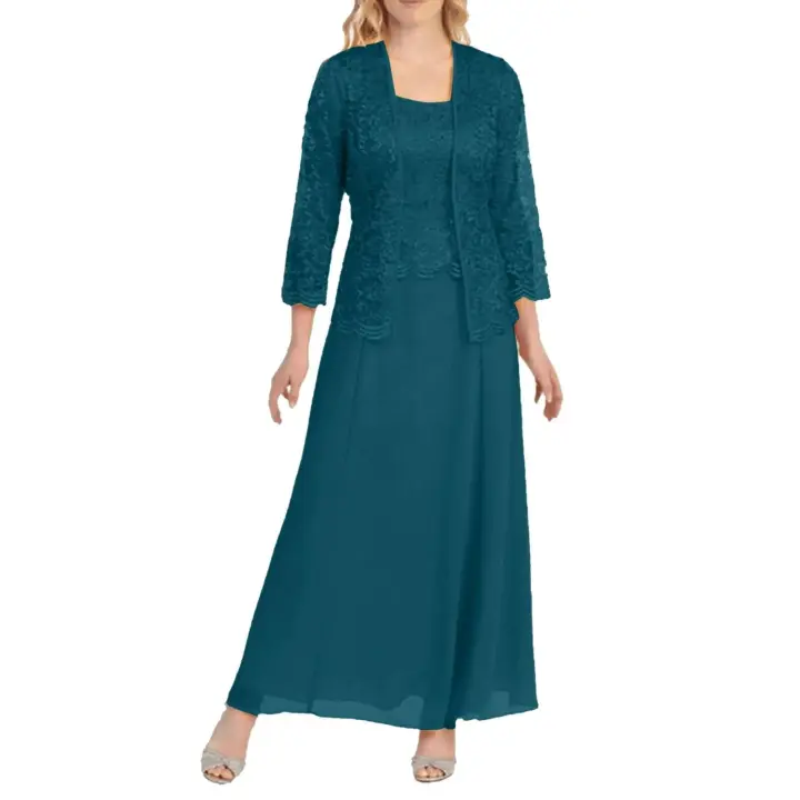 Vestidos largos elegantes para mujer, cárdigan de encaje liso de dos piezas, vestido ceremonial de talla grande para fiesta de gasa, Vestidos para mujer - 1