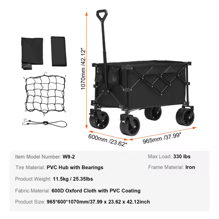 SucceBuy Carro plegable, con ruedas todo terreno, carrito plegable resistente, para acampar, ir de compras, jardín - 1