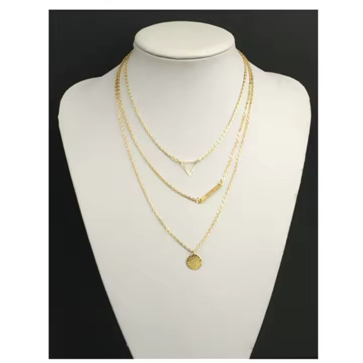 Collar con colgante de monedas para mujer, colgante de 3 capas, triangular, hueco, fresco, largo, sin cuello, 1 unidad - 1