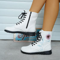Botas cortas de cuero bordadas para mujer, zapatos planos al tobillo, deportivos, de mezclilla, estilo Chelsea, a la moda, invierno, 2023 - details 10