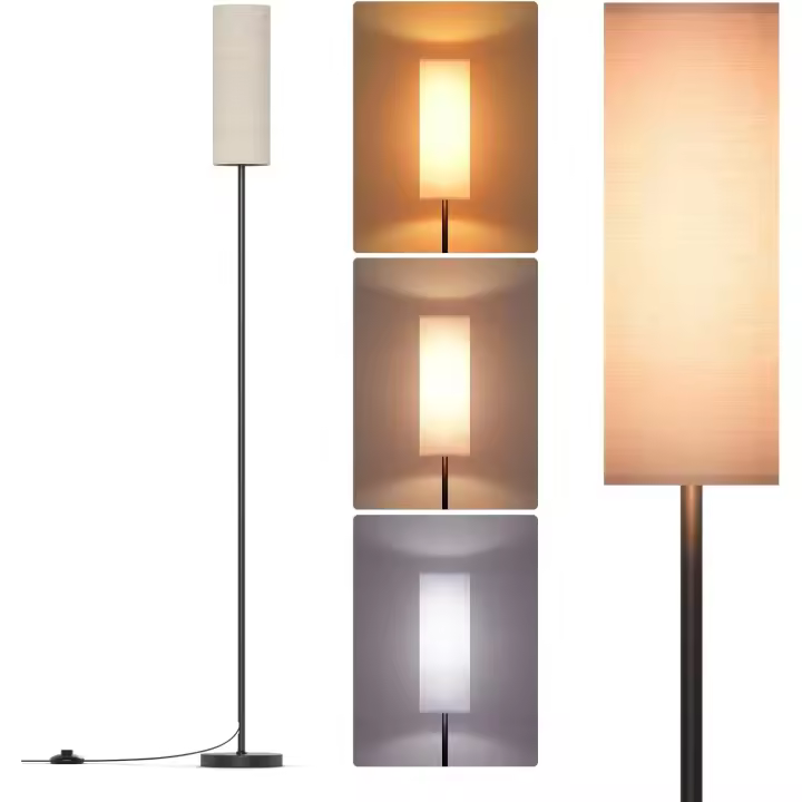 Lámpara de pie LED, lámpara de pie regulable para sala de estar, lámpara de pie con temperatura de 3 colores, lámpara de lectura con pantalla de lino e interruptor de pie - 1
