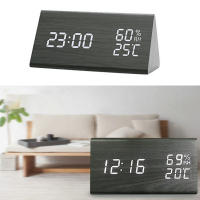 Reloj electrónico Triangular LED de madera, despertador Digital de temperatura y humedad, USB/AAA, Decoración de mesa de dormitorio - details 11