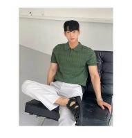 Cuello de gama alta de verano para hombre, top de punto de manga delgada informal, efecto de pérdida de peso, estilo coreano, moda de color sólido - details 10