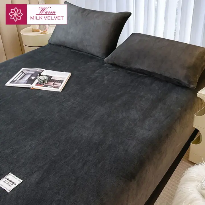 WOSTAR-sábana bajera de felpa suave y cálida, Funda de colchón elástica, forro polar de coral esponjoso, ropa de cama doble de lujo para pareja de invierno - 1