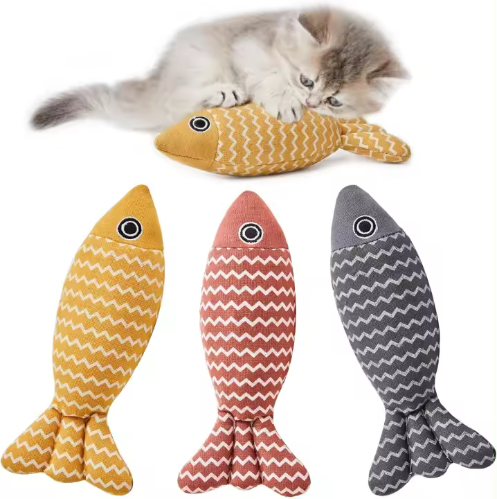 Juguetes para gatos con forma de pez, 3 piezas de juguetes de hierba gatera con sonido arrugado, lino suave, juguetes interactivos para ejercicio de gatitos para gatos de interior de 7,8 pulgadas para todas las razas - 1