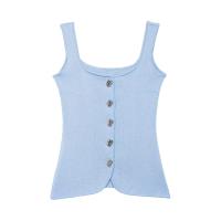 PB&ZA2025 Verano Nuevas Llegadas Top de Tirantes Casual de Color Sólido con Decoración de Botones Delgados de Aguja Plana para Mujer - details 3