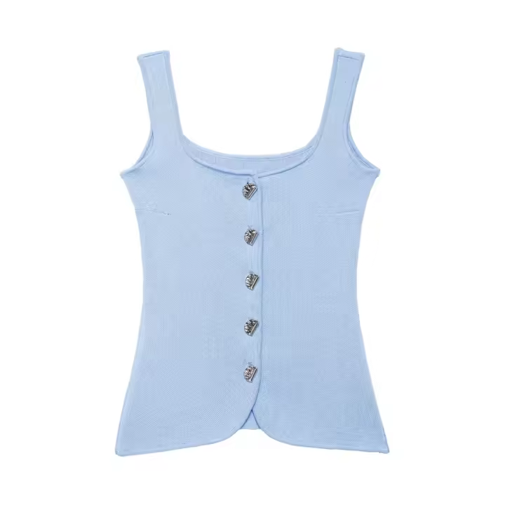 PB&ZA2025 Verano Nuevas Llegadas Top de Tirantes Casual de Color Sólido con Decoración de Botones Delgados de Aguja Plana para Mujer - 1